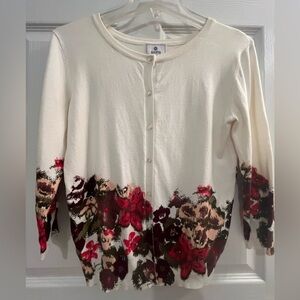 Susina Cream Button-Up Floral Cardigan
